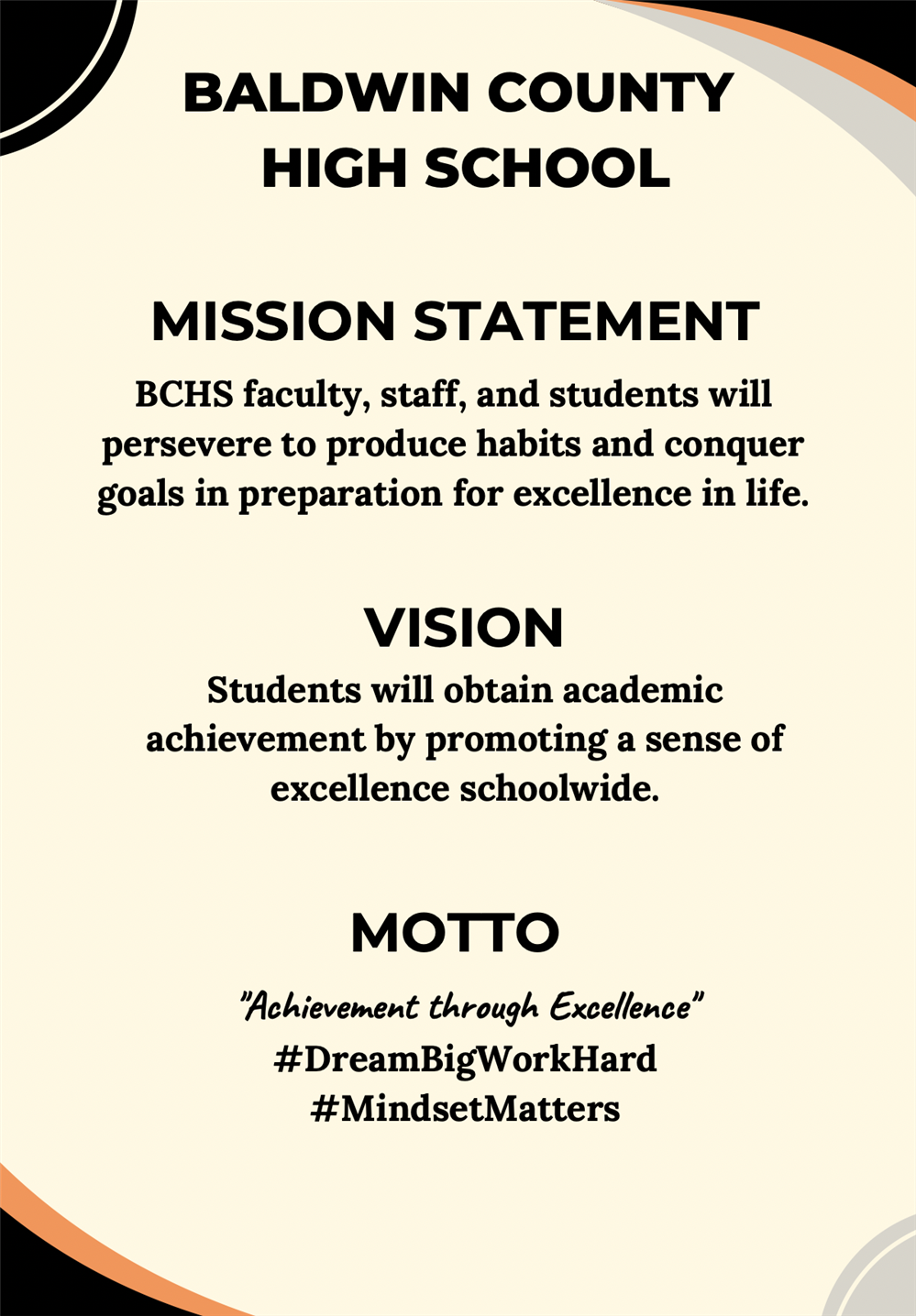 BCHS Mission, Vision, & Motto